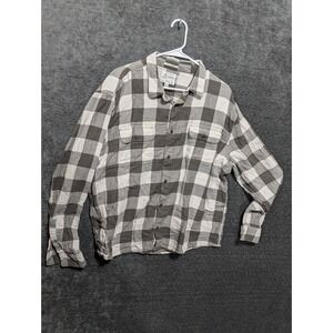 Lucky Brand Mens XXL Untucked Fit Grey White Buffalo Plaid Flannel Shirt Long
